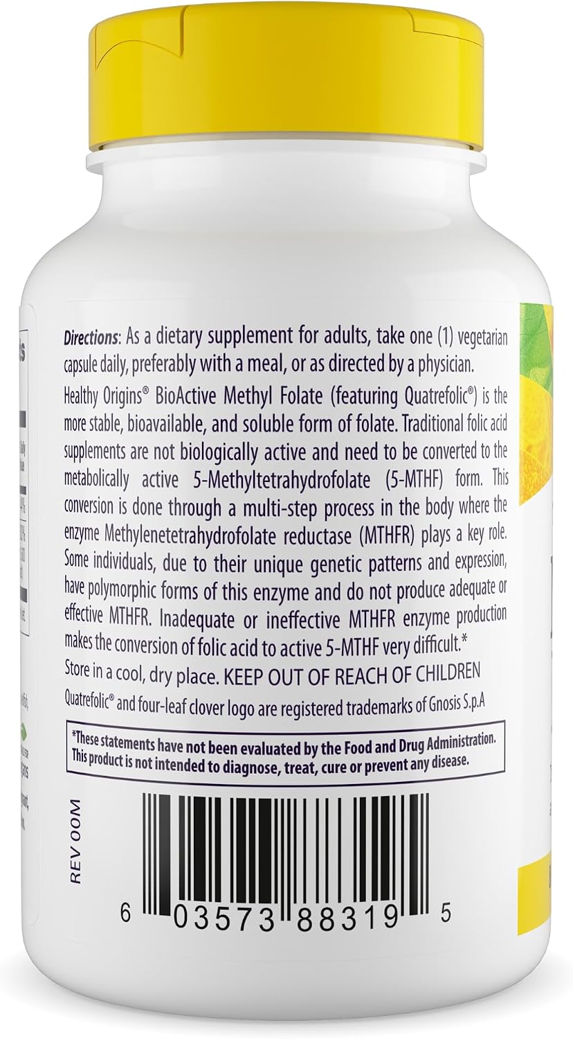 Healthy Origins Methyl Folate Quatrefolic 800 mcg, 120 Veggie Caps | Active Quatrefolic methylfolate B9 supports prenatal, brain & heart health. MTHFR-friendly form.
