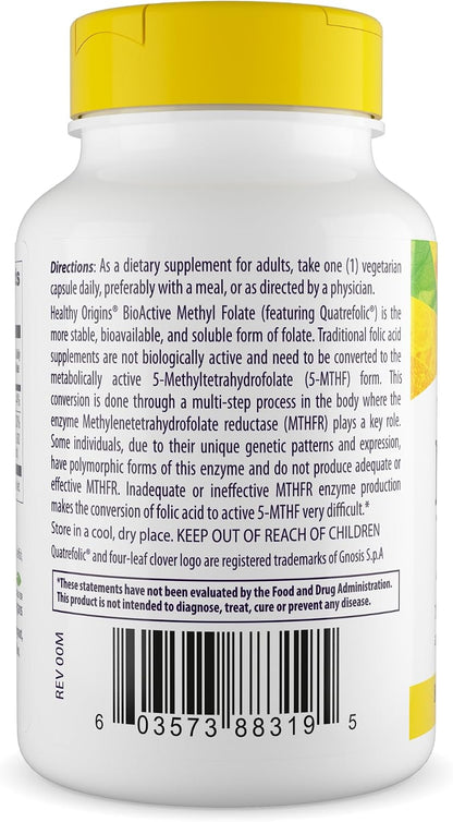 Healthy Origins Methyl Folate Quatrefolic 800 mcg, 120 Veggie Caps | Active Quatrefolic methylfolate B9 supports prenatal, brain & heart health. MTHFR-friendly form.