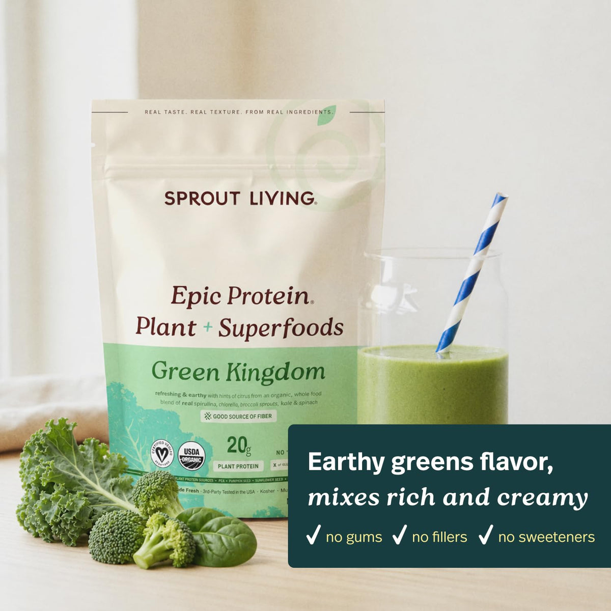 Sprout Living Epic Protein, Plant Based Protein & Superfoods Powder, Vanilla Lucuma Powder | 20 Grams Organic Protein Powder, Vegan, Non Dairy, Non-GMO, Gluten Free, Low Sugar (1 Pound, 12 Servings)