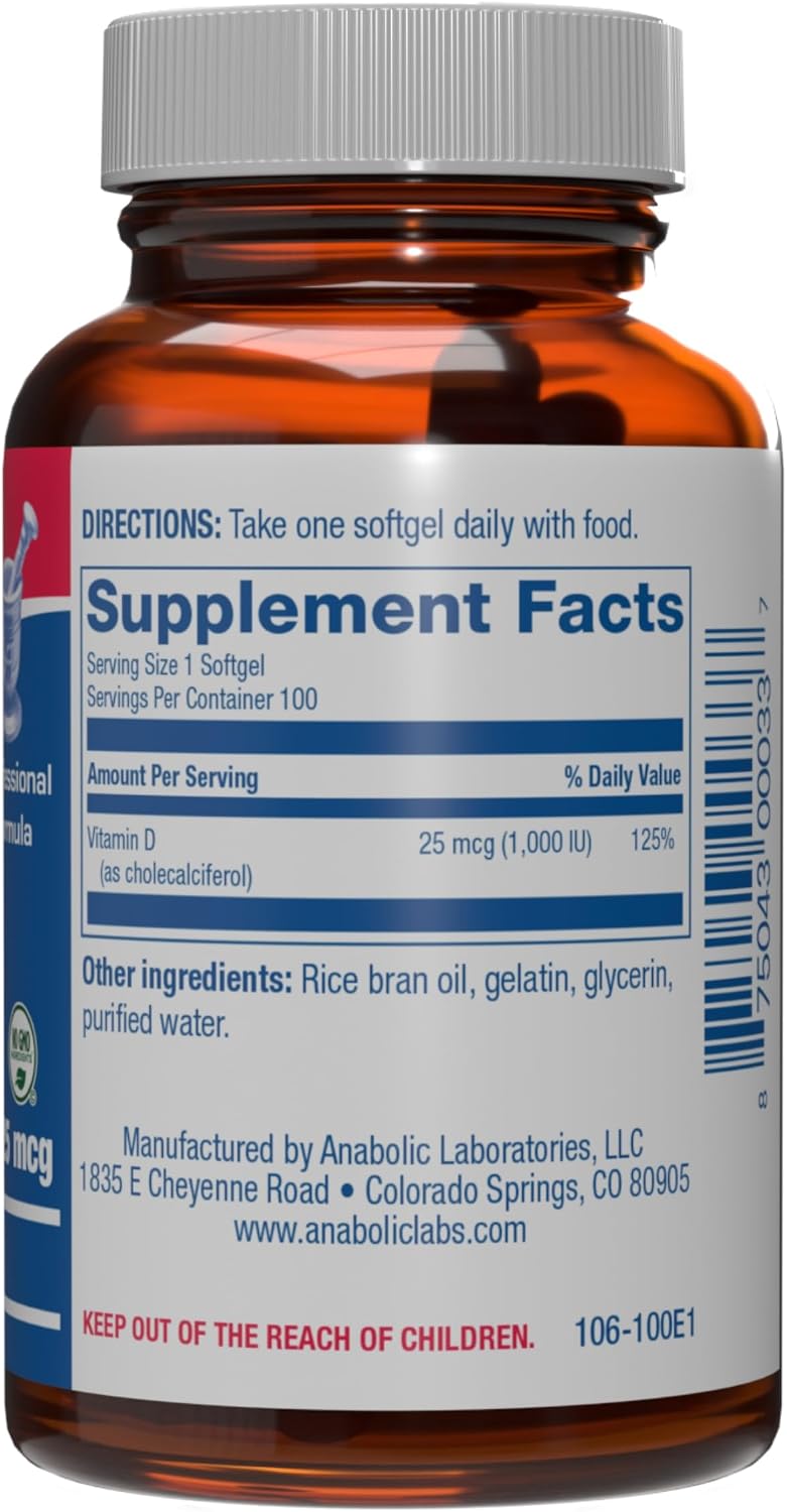 High Absorption Vitamin D3 1000IU - Clinical Formula Adult Vitamin D Supplement for Men and Women for Bone Teeth Muscle Mood and Immune Support - Easy to Swallow VIT D3 25 mcg - 100 Servings