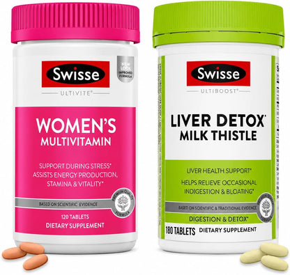 Swisse Women’s Multivitamin & Liver Detox Bundle – Daily Vitamins, Energy, Immunity & Milk Thistle Liver Support for Women