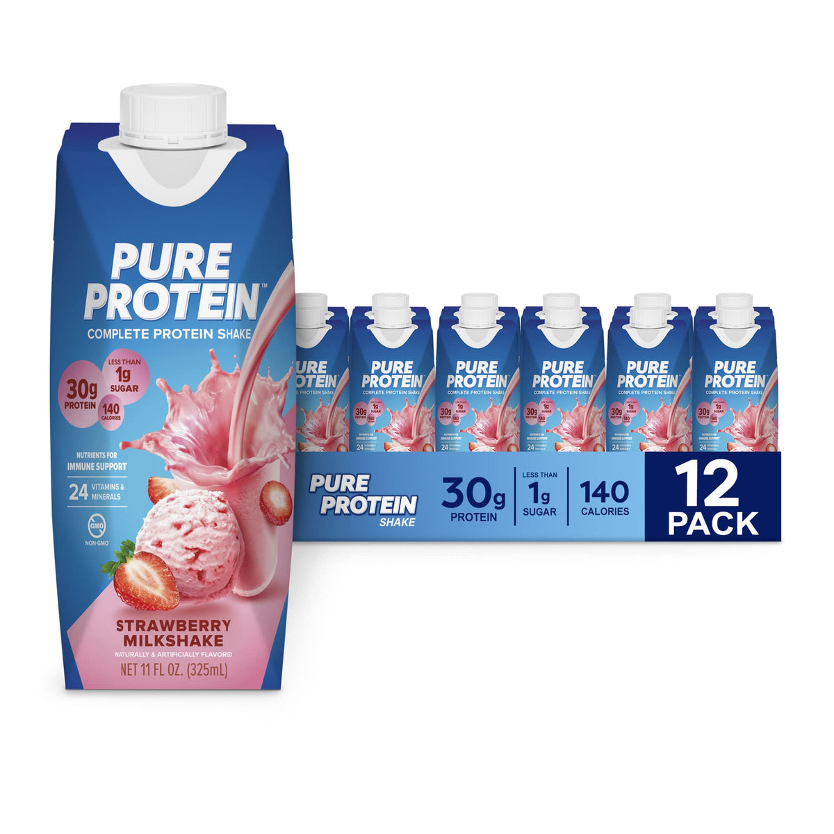 Pure Protein Strawberry Protein Shake, 30g Complete Protein, Ready to Drink and Keto