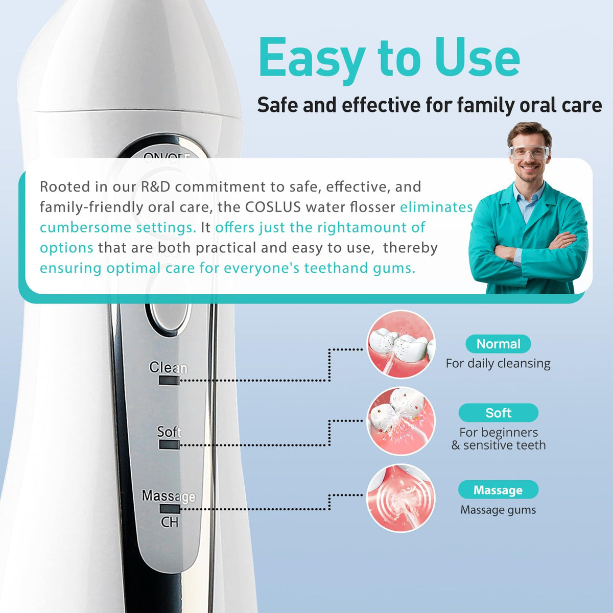 COSLUS ADA Accepted C20 Water Dental Flosser Pick, Professional Set Black