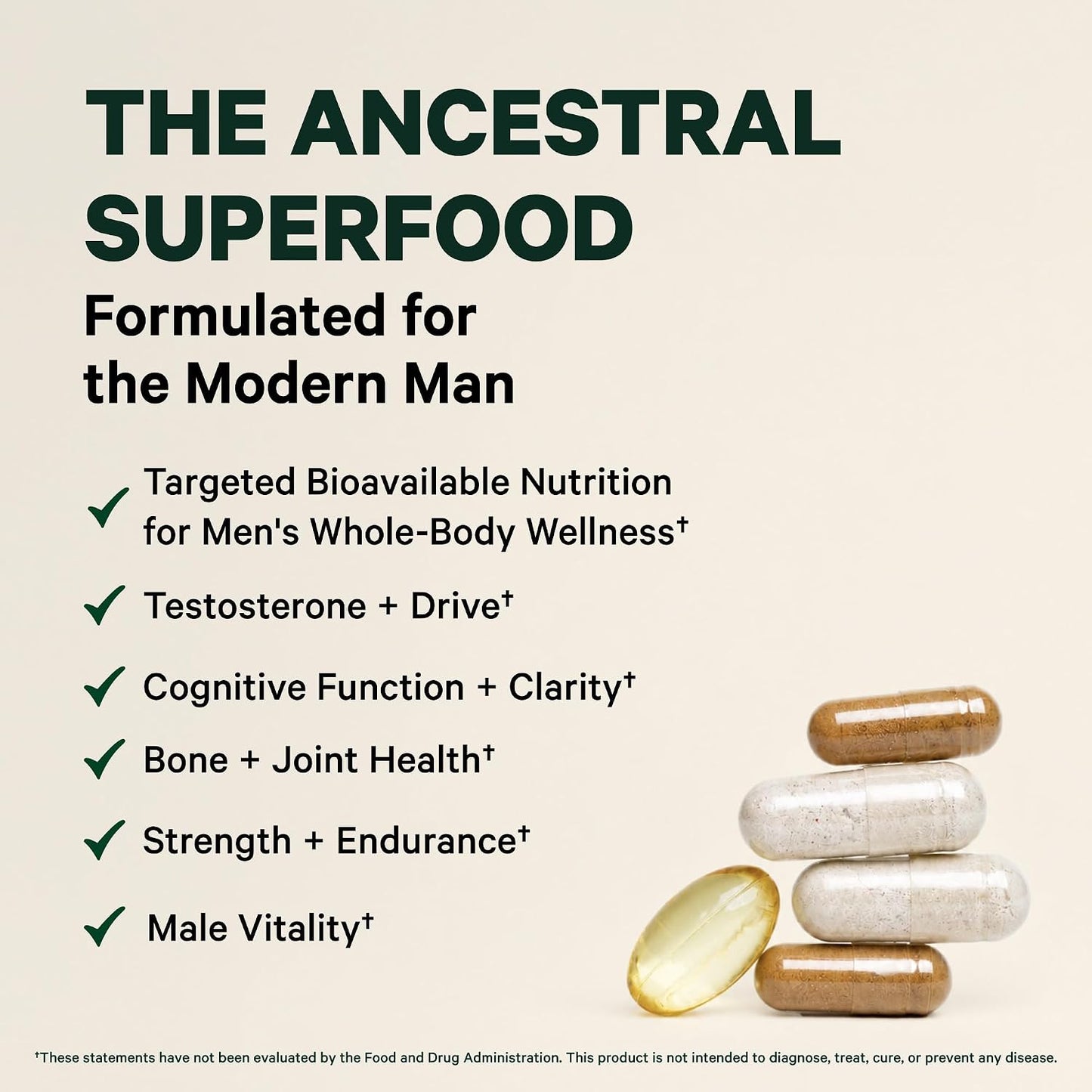 Pink Stork Men's Beef Organ Complex, Bioavailable Superfoods, 30 Servings | Grass-Fed, Grass-Finished Beef Liver, Testicle, Prostate + Bone Marrow | Supports Energy, Vitality + Men's Health