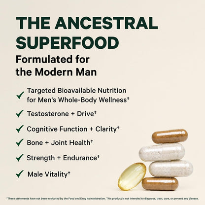 Pink Stork Men's Beef Organ Complex, Bioavailable Superfoods, 30 Servings | Grass-Fed, Grass-Finished Beef Liver, Testicle, Prostate + Bone Marrow | Supports Energy, Vitality + Men's Health