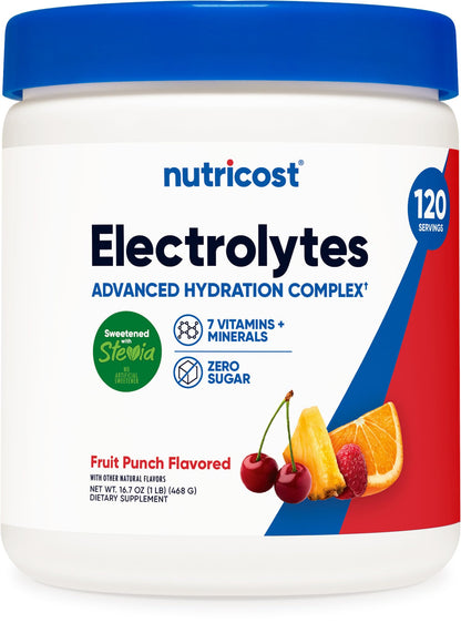 Nutricost Electrolyte Complex Powder (120 Servings, Fruit Punch) | Hydration Supplement Drink Mix with Vitamins and Minerals