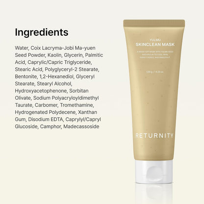 RETURNITY Yulmu Skinclean Mask, Gentle Exfoliating Wash-off Face Mask with Coix seed Extract for Pores and Uneven Skin, 120g Korean Skincare