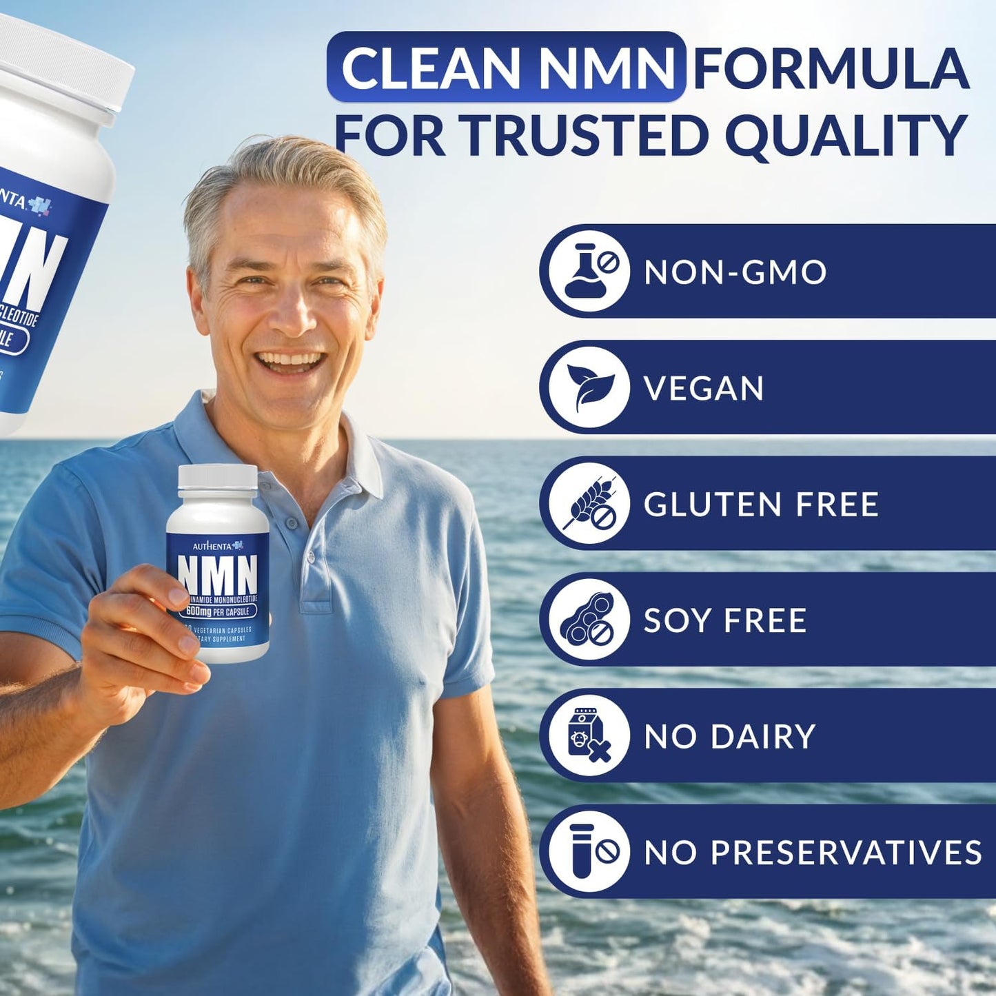 NMN Supplement 600 mg/Capsule Once Daily | 99% Pure Beta Nicotinamide Mononucleotide | Potent NAD⁺ Precursor | Supports Cellular Energy & Metabolism | Vegan, Non-GMO, Third-Party Tested & Gluten-Free