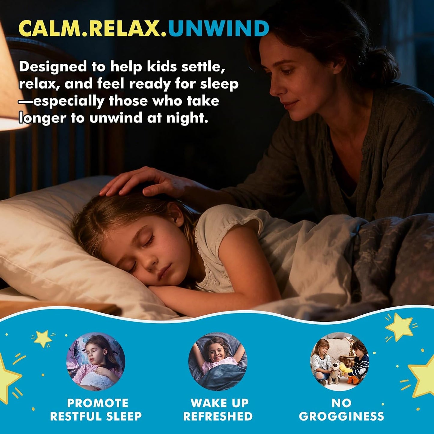 Kids Sleep Gummies with Magnesium Glycinate – Melatonin Free Bedtime Support for Kids – Calm & Relaxation with L-Theanine, GABA, Chamomile & Lemon Balm – Sugar Free Mixed Berry Flavor, 60 Gummies