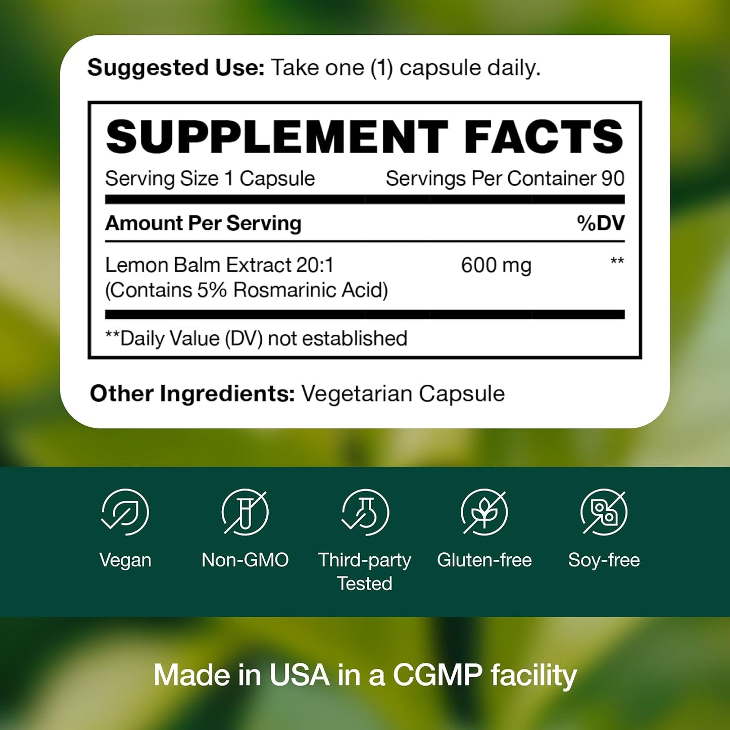 Fresh Nutrition Lemon Balm Extract Capsules.