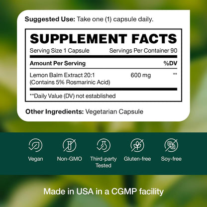Fresh Nutrition Lemon Balm Extract Capsules.