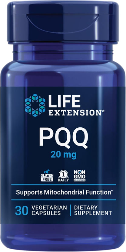 Life Extension PQQ, pyrroloquinoline Quinone, 20 mg, Promotes The Growth of New Mitochondria, Gluten-Free, Non-GMO, Vegetarian, 1 Daily, 30 Capsules | Pyrroloquinoline Quinone Promotes Cellular Energy & Mitochondrial Health, Take 1 Daily, Gluten-Free, Non