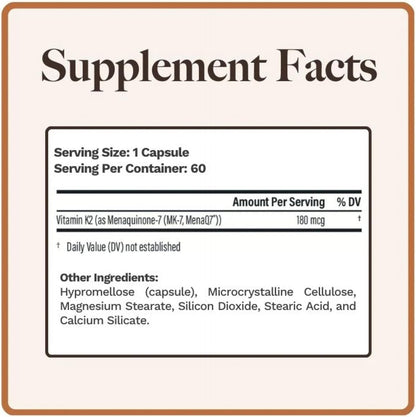 Utzy Naturals Vitamin K2 | 180 mcg of MenaQ7 Form of K2 | 60 Capsules