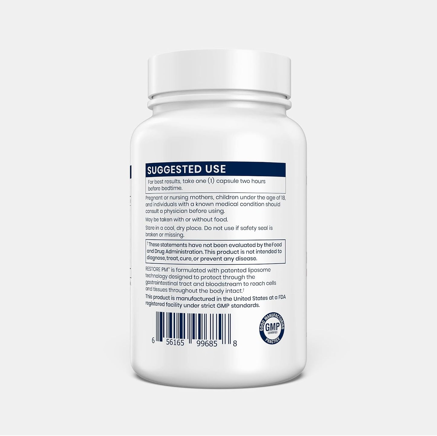 Renue By Science Restore PM | Liposomal Melatonin GABA Supplements | 60 Capsules with Melatonin (1mg) 5HTP (100mg) Glutathione (65mg) Apigenin (75mg) GABA (150mg) - Non-GMO | Made in the USA