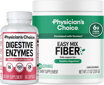 Physician's CHOICE Digestive Enzymes 60 Count + Easy Mix Fiber Bundle