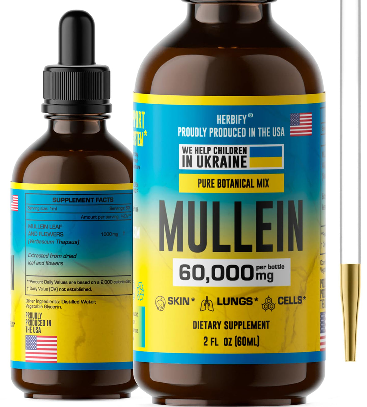 HERBIFY Mullein Drops - Lung Cleanse - Mullein Leaf Extract - Powerful Mullein 