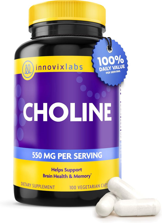 InnovixLabs Choline Supplement 550 mg, Pure Choline Bitartrate Brain Supplement for Memory and Focus, Supports Liver Function and Mental Clarity for Women and Men, Non-GMO, 50-Day Supply