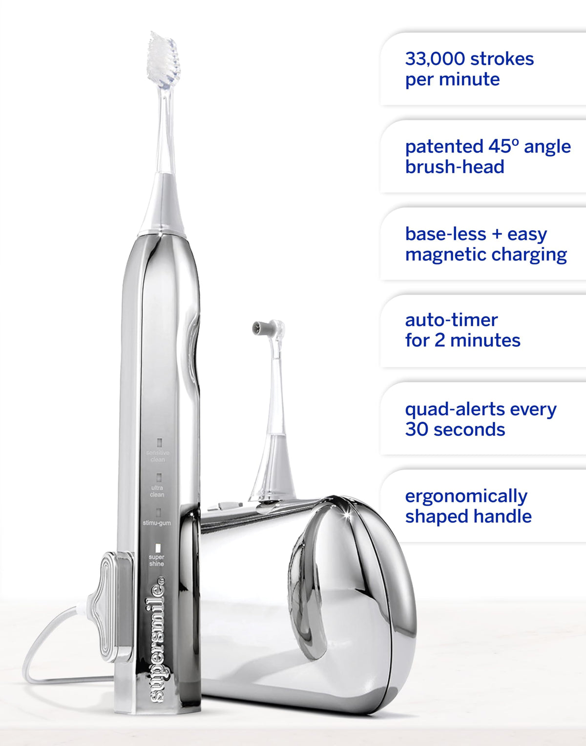 Supersmile Zina45 Deluxe Sonic Pulse Toothbrush, Rose Gold, Rechargeable