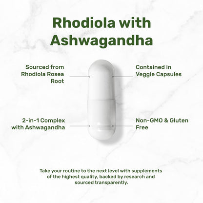 DEAL SUPPLEMENT Rhodiola Rosea with Ashwagandha, 240 Veggie Capsules – Rhodiola Rosea Supplement – Rhodiola & Ashwagandha Blend – Non-GMO