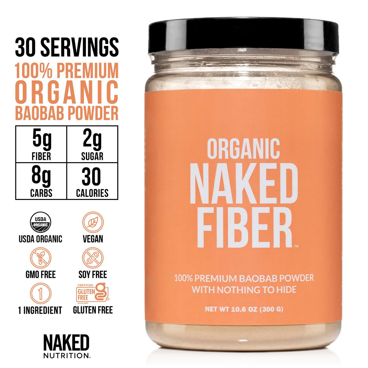 Naked Nutrition Naked Fiber Organic Baobab Powder Fiber Supplement