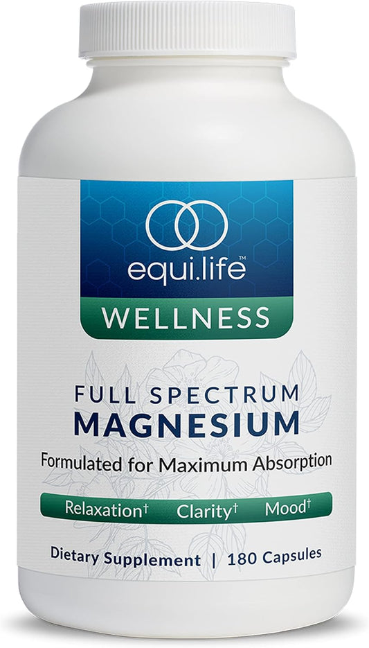 EquiLife Full Spectrum Magnesium Supplement, 250mg a Serving, 180 Capsules | Bioavailable Mineral Blend | Supports Muscle Health, Promotes Healthy Sleep, Mood Balace & Heart Health | Non-GMO