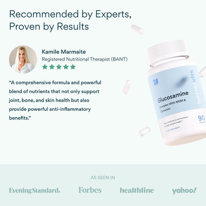Bettervits Glucosamine Complex with MSM Сhondroitin | Joint Supplements for Women and Men with Vitamin C | Arthritis Support Supplement for Mobility & Flexibility - 90 Capsules