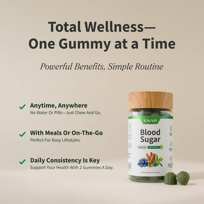 Snap Supplements Blood Sugar Gummies, Green Apple, 60 Sugar-Free Gummies | Support Already Healthy Blood Sugar Levels, with Cinnamon Bark, Blueberry Fruit Extract, Quercetin, (Packaging May Vary)