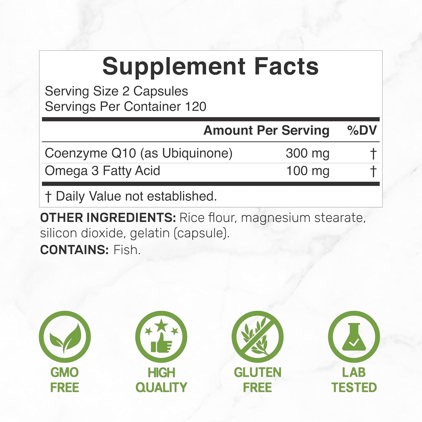 DEAL SUPPLEMENT CoQ10 300mg with Omega 3 100mg, 240 Capsules | Bioavailable Coenzyme Q10 Formula | Supports Heart, Energy & Brain Health | Antioxidant Support | Non-GMO