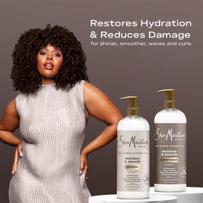 SheaMoisture Shampoo & Conditioner Set, Moisture & Smooth, 34 Oz Ea | Gentle Moisture for Curly Hair, Wavy Styles | Hair Strengthening Rosemary & Vitamin E | Frizz Control, Hair Repair & Shine