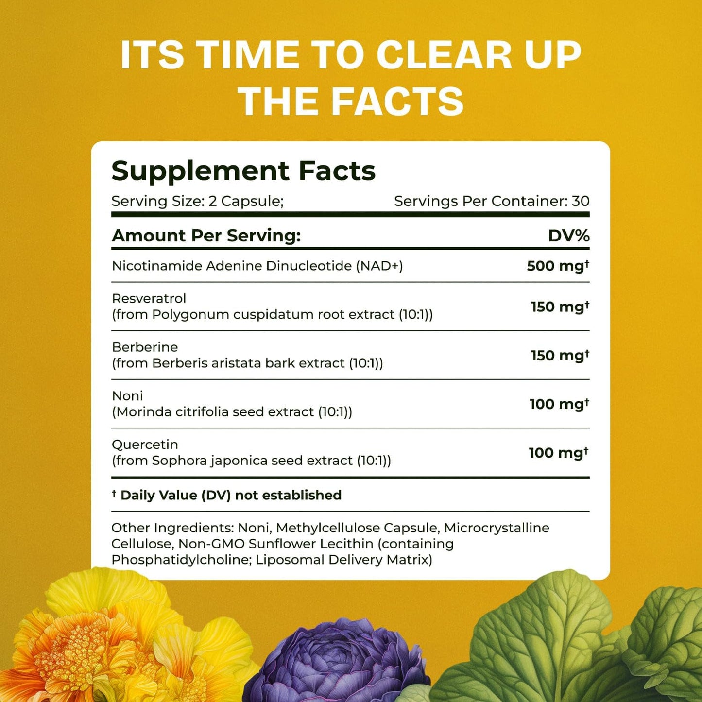 Liposomal NAD+ Supplement with Resveratrol 5-in-1 NAD Resveratrol comlex with Berberine & Quercetin | Supports Anti Aging & Cellular Energy NAD+ Levels | NR NMN Supplement Alternative – 1 pack