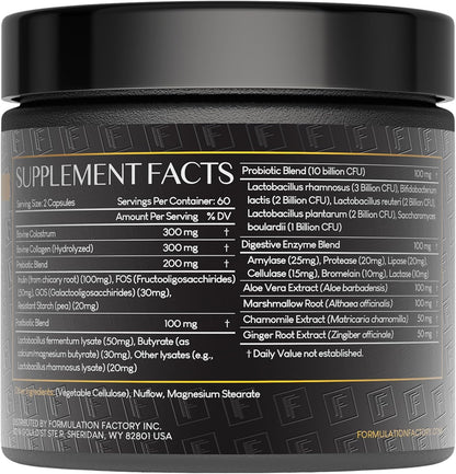 Formulation Factory Probiotics for Women & Men - Gut Intellect 10-in-1 Digestive Enzymes with Prebiotics and Postbiotics - Total Gut Health Supplement - 120 Capsules, 2 Month Supply