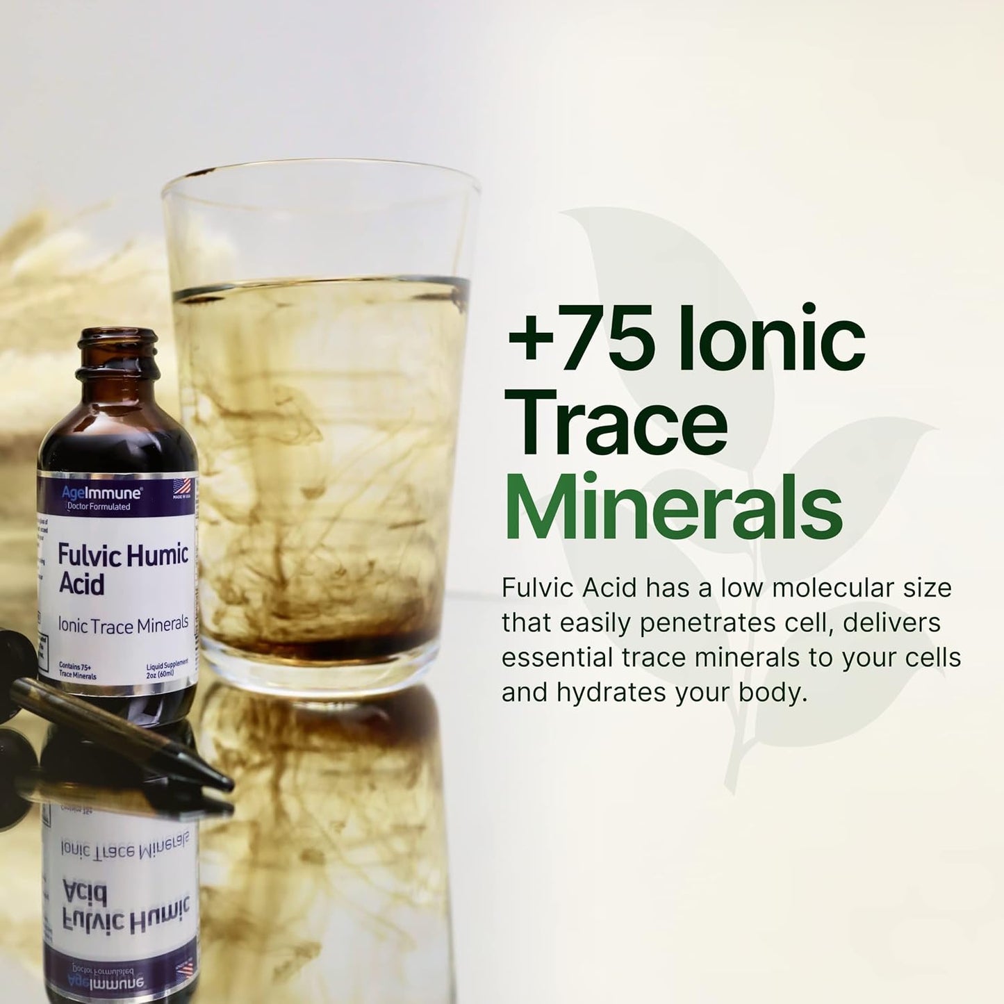 Fulvic Humic Acid 75 + Ionic Trace Minerals - Plant Derived in USA - Fulvic Acid Minerals Liquid Concentrate for Energy, Gut Health and Hydration- 500 mg of Fulvic Humic Acid per Serving - 2 oz.