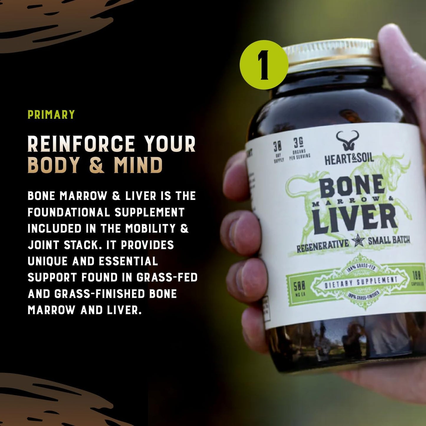 HEART & SOIL Joint & Mobility Stack – 3 Items: Bone Marrow & Liver, Joint Strength & Repair, Skin, Hair & Nails for Full-Body Wellness, Collagen Support, Flexibility, and Recovery