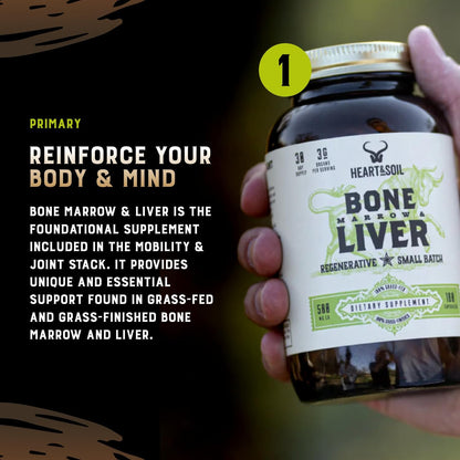HEART & SOIL Joint & Mobility Stack – 3 Items: Bone Marrow & Liver, Joint Strength & Repair, Skin, Hair & Nails for Full-Body Wellness, Collagen Support, Flexibility, and Recovery