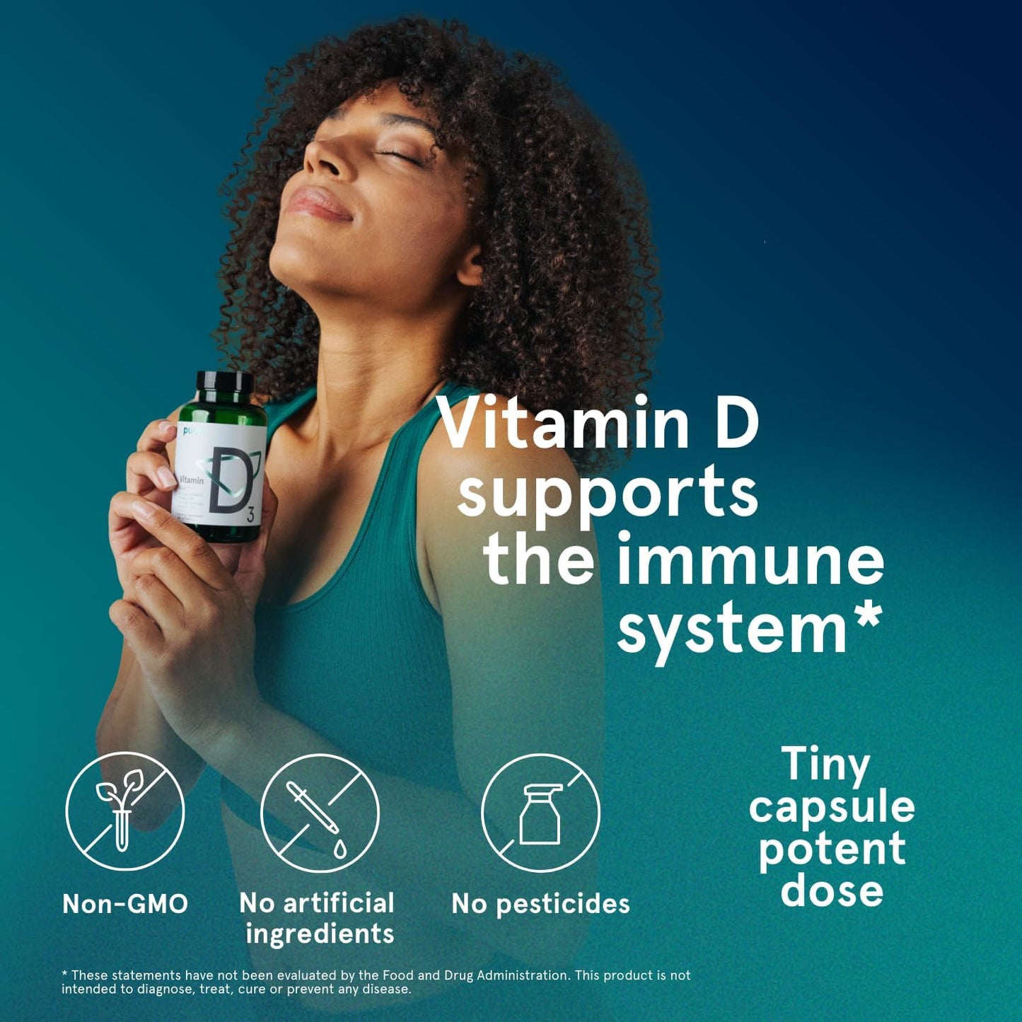 Puori Vitamin D3 Softgels, 2500 IU (62.5 mcg) - Fast Absorbing Vitamin D3 Supplements for Immune System Support, Bone Health & Density and Healthy Muscle Functions - Non-GMO & Gluten-Free - 240 Count
