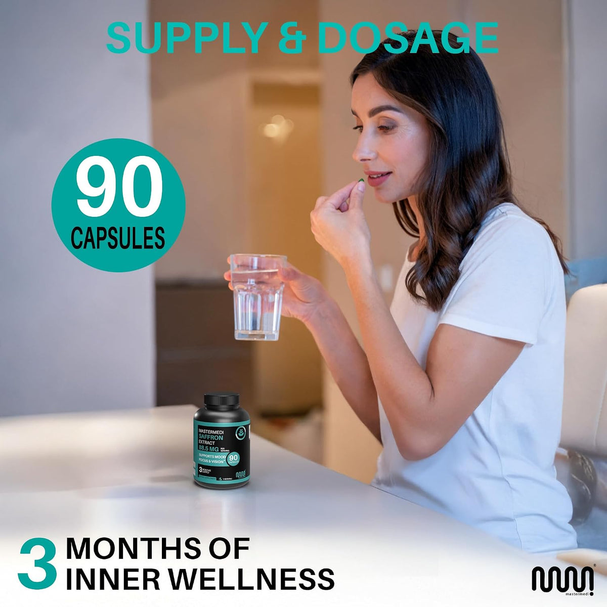 mastermedi Saffron Extract 88.5mg – Mood, Memory & Eye Health Support – 90 Vegan Capsules, 3-Month Supply – Pure Crocus Sativus Flower – Non-GMO, Gluten-Free, No Additives
