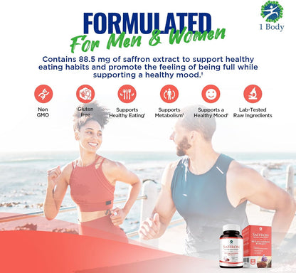 1 Body Saffron Extract Supplement, 88.5 mg Safranal, Antioxidant and Mood Support, Vegetarian Capsules