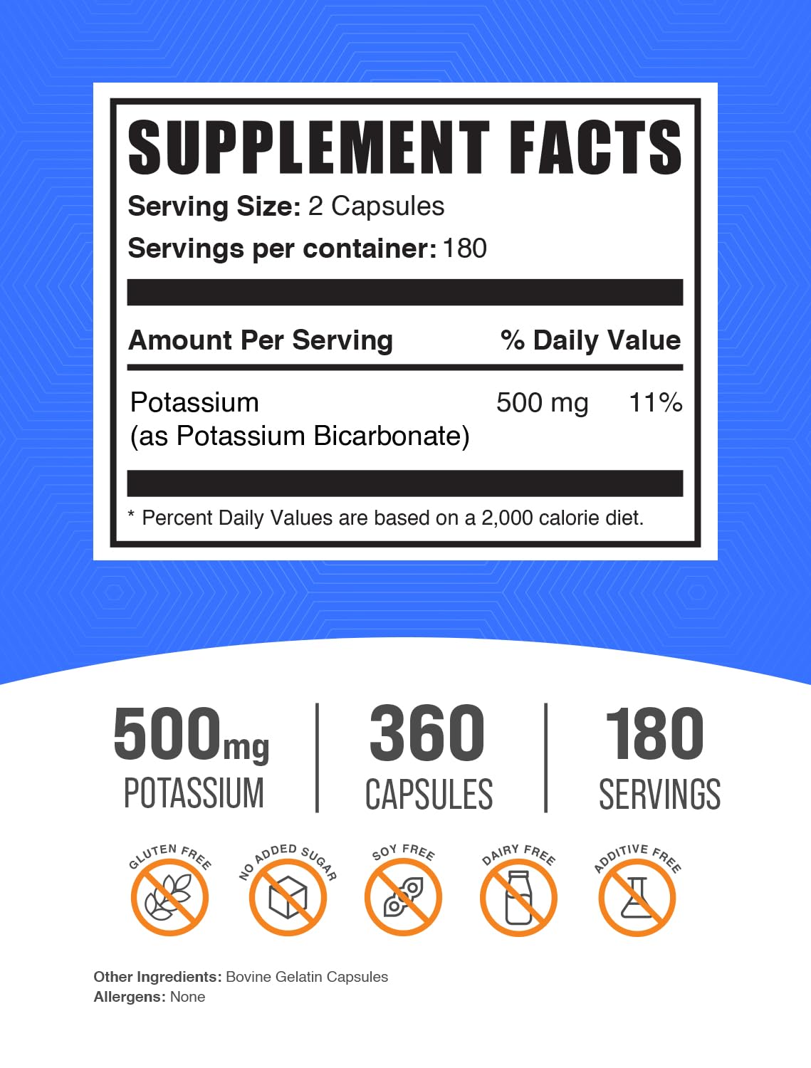 BulkSupplements.com Potassium Citrate Capsules - Mineral Supplement, Potassium Citrate 99mg - Gluten Free, 1 Capsule per Serving, 500 Count (Pack of 1)