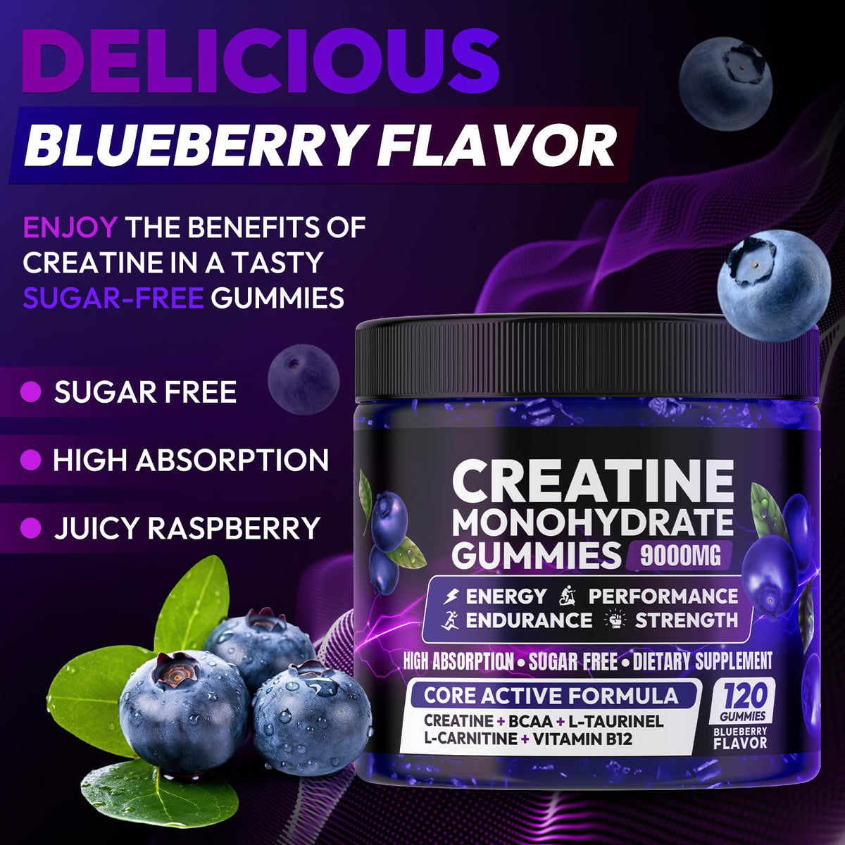 Creatine Monohydrate Gummies 5000MG, Creatine Gummy for Men & Women 120Ct