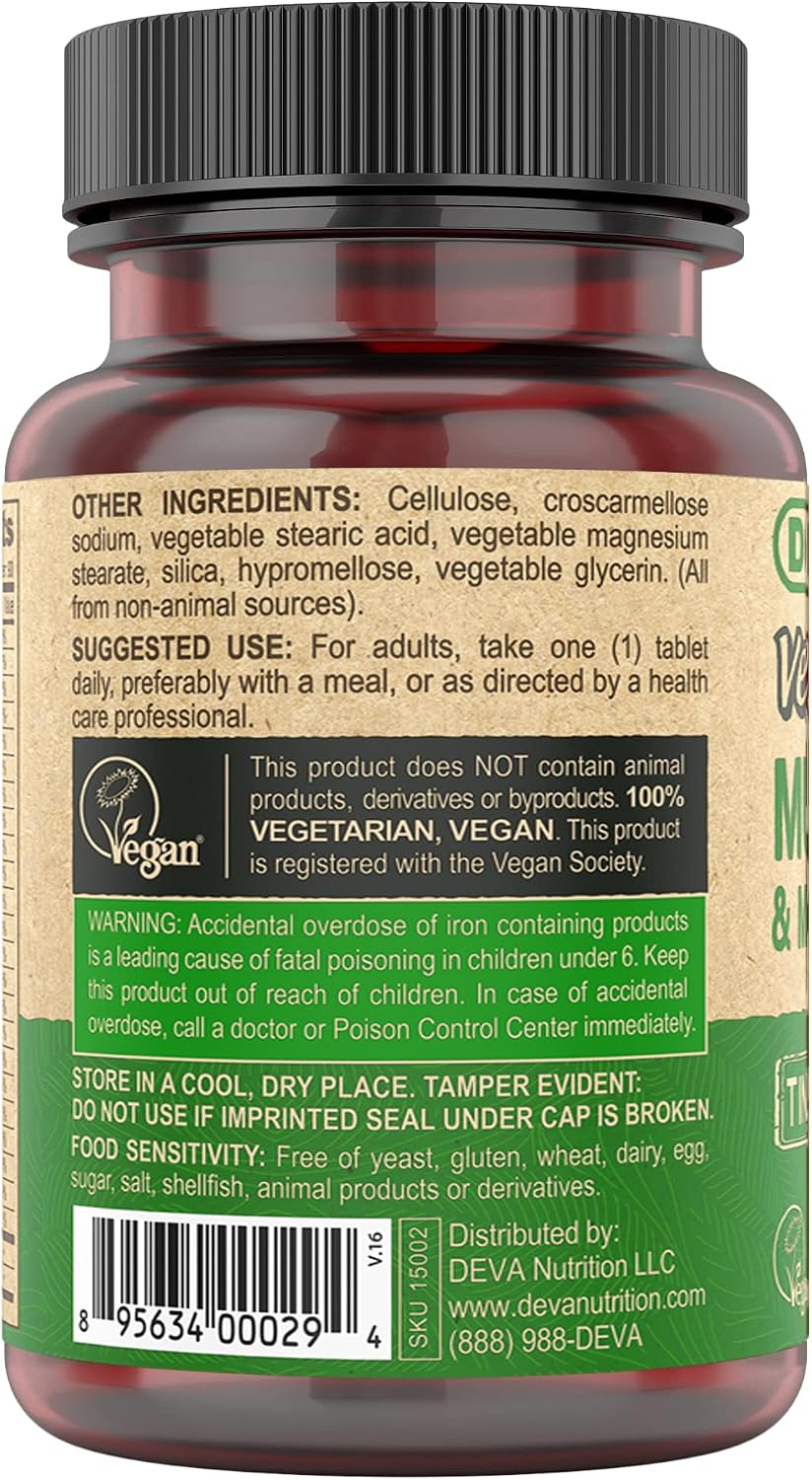Deva Vegan Multivitamin & Mineral Supplement, Tiny Tablets, Easy to Swallow, 90 Tablets