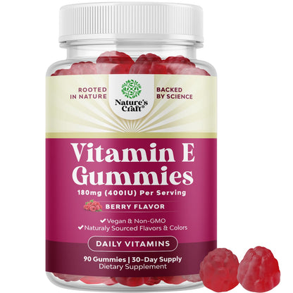 Natures Craft Vitamin E Gummies for Skin Care - High-Potency Vitamin E 400 IU Skin Supplement - Delicious & Easy-to-Take Supplement Promote Health Immune Support & Cellular Protection 90 Count