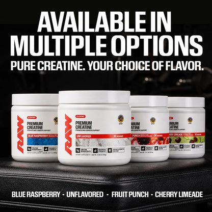 RAW Nutrition Creatine Monohydrate Powder, Unflavored (30 Servings) - Micronized Creatine Monohydrate Supplement for Workout Performance, Build Muscle & Strength - Creatine Powder for Men & Women