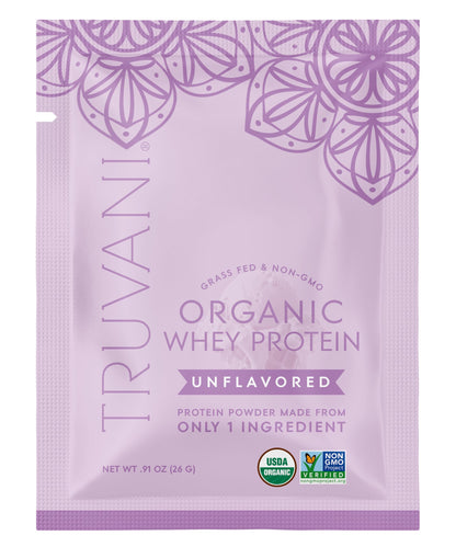 Truvani Organic Whey Protein Powder | Vanilla | 1 Serving | 20g Grass Fed Whey Protein | USDA Organic & Non-GMO | Gluten Free | No Gums, No Soy, No Stevia, No Added Sugars