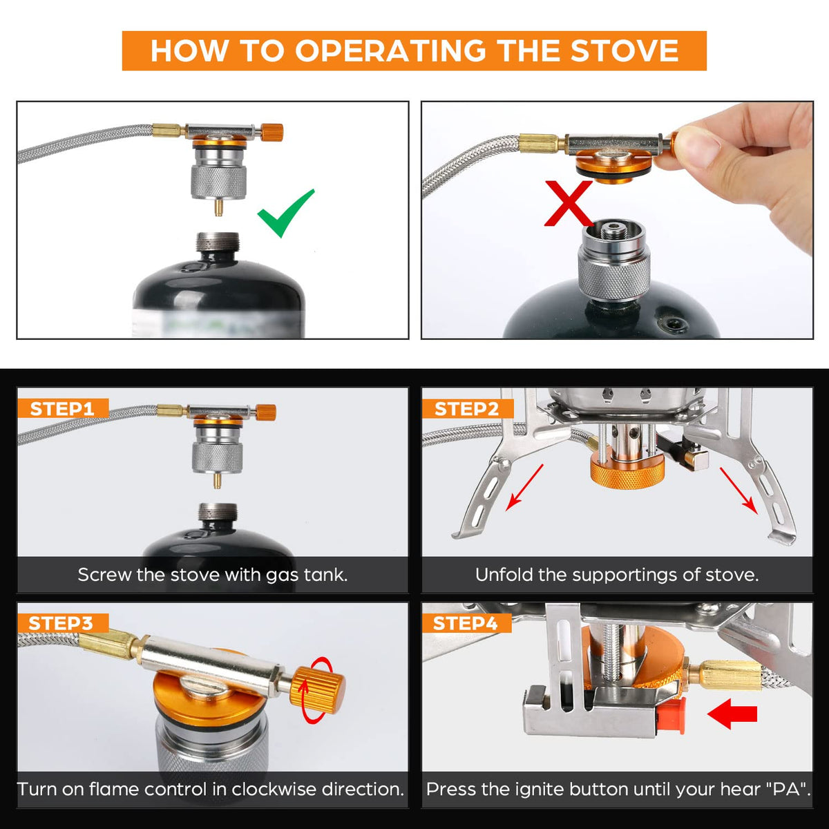 Odoland 3500W Windproof Camp Stove Camping Gas Stove with Fuel Canister Adapter