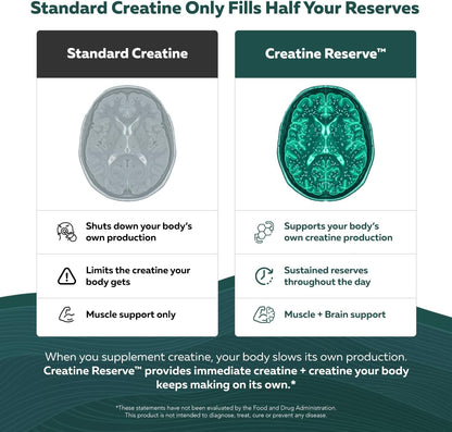 Creatine Reserve™ - Creatine Monohydrate Plus GAA for Mind, Muscle & Energy Support - Dual Pathway Delivery Creatine Supplement for Women & Men - Active B Vitamins & Taurine, Non-GMO (1 month supply)