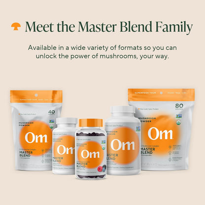 Om Master Blend Mushroom Capsules - Organic Mushroom Supplement with 10 Mushrooms and Ashwagandha – Supports Immunity, Gut Health & Stress Relief, 168 Count (56 Servings)