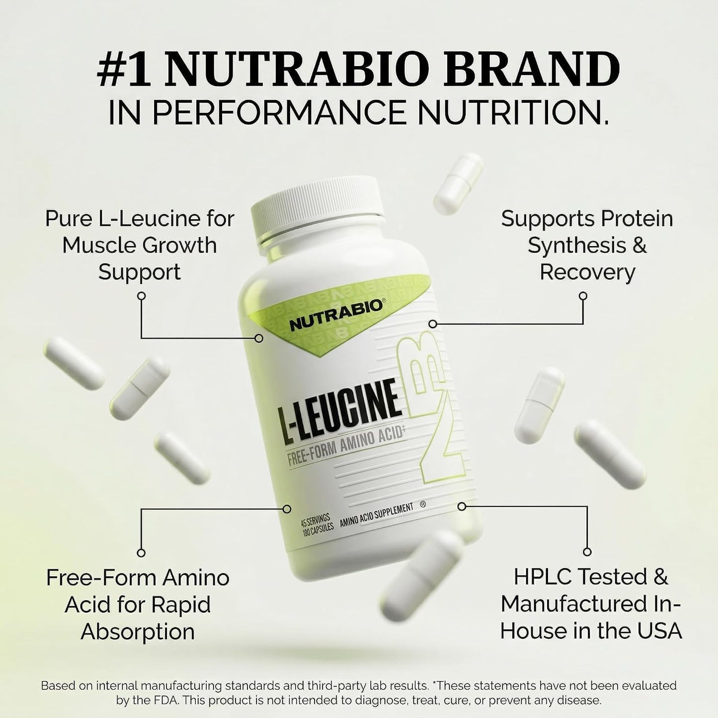 NutraBio L-Leucine Supplement - Optimal Amino Acid for Muscle Growth & Recovery - Naturally Fermented Free Form Leucine Amino Acids Supplement- Vegan, Non-GMO, Gluten Free - 400mg, 180 Capsules