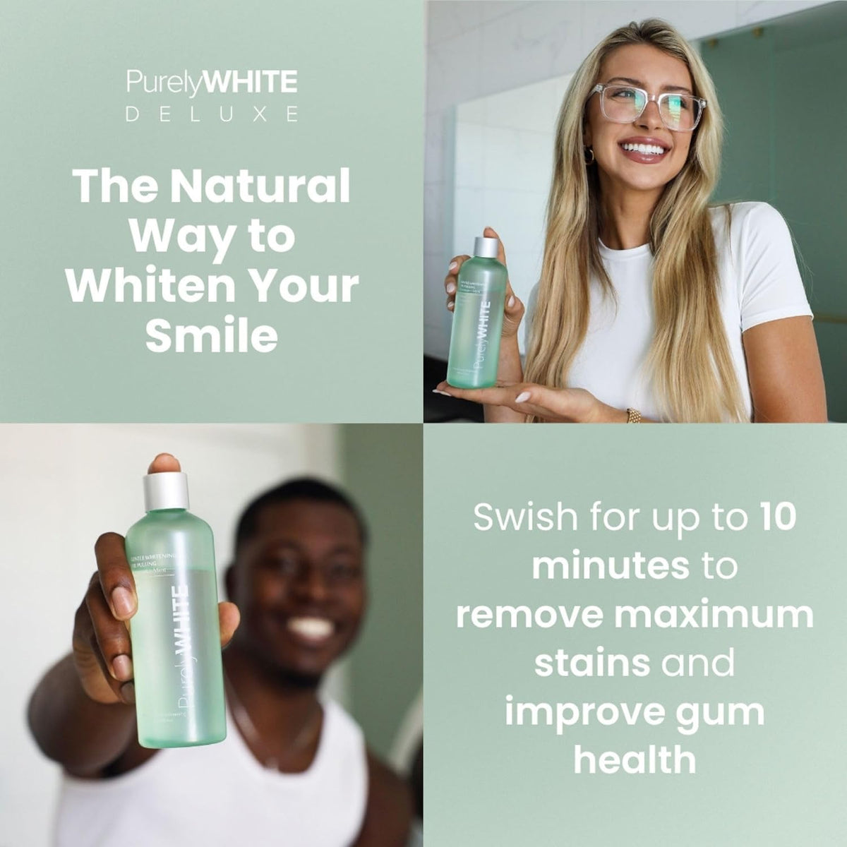 PurelyWHITE Coconut Pulling Oil - Mouthwash Mint Oil Pulling, Coconut Oil Pulling for Teeth, Pulling Oil for Teeth Whitening & Healthier Teeth & Gums - Alcohol-Free Freshens Breath W/ 7 Essential Oils