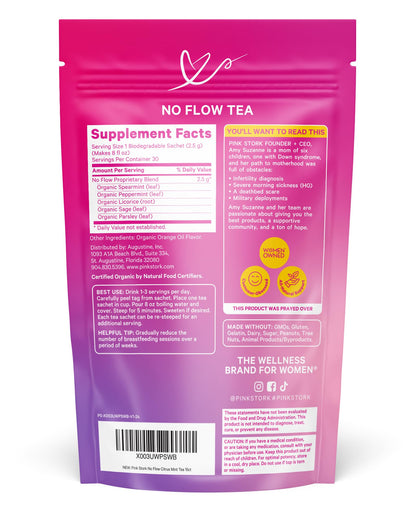 Pink Stork No Flow Organic Sage Tea, Floral Mint Flavor, 15 Sachets | Dry Up Breast Milk Supply, Ease Milk Production, Wean Lactation Naturally, Hot or Iced, Postpartum Essentials