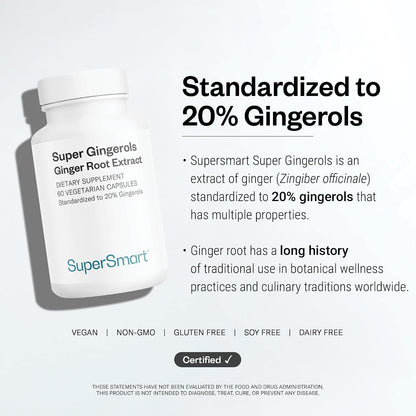 Supersmart - Super Gingerols 400mg per Day (High Potency 20% Gingerol) - Ginger Root Extract Supplement | Non-GMO & Gluten Free - 60 Vegetarian Capsules
